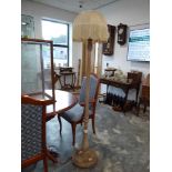 Limed oak standard lamp with early 20th Century shade