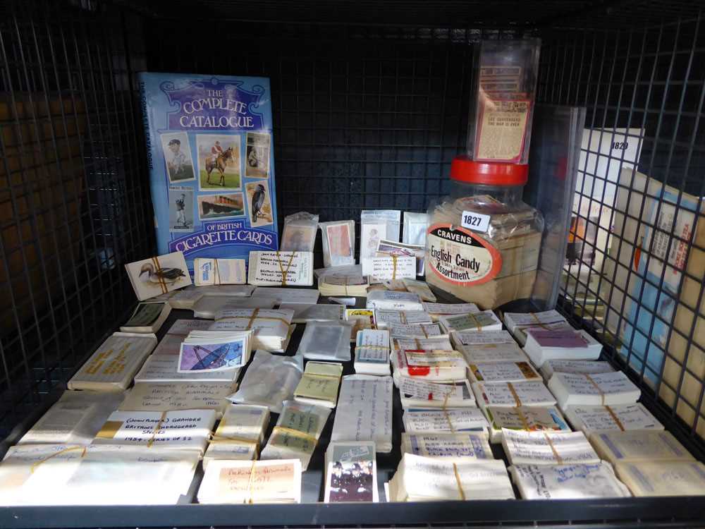 Cage containing a large qty of cigarette cards, neatly sorted into sets