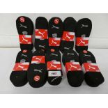 +VAT 10 multi packs of Puma black sport socks in mixed sizes