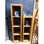 Graduated pair of light oak open fronted bookcases