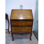 Burr walnut writing bureau with 2 drawers