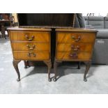 Pair of mahogany 3 drawer bedsides on cabriole legs