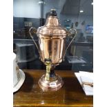 Polished copper and brass urn with tap, label inside for Loysel's Patent Hydrostatic perculator