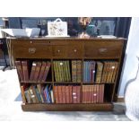 Wooden open fronted bookcase with 4 drawers and 2 pull out surfaces