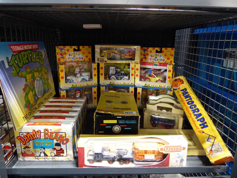 Cage containing Noddy, Beano, Dandy boxed vehicles, together with further Diecast and a View