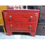 Red scumble glazed 2 drawer chest