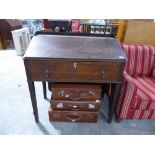 Dark oak writing table with lift lid, faux drawer and 1o fitted internal drawers