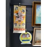 2 mid 20th century posters advertising Raleigh bicycles