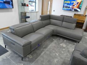 +VAT Grey leather upholstered L shaped corner sofa system with powered reclining