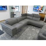 +VAT Grey leather upholstered L shaped corner sofa system with powered reclining