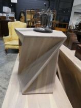 Modern geometric shaped small coffee table in a limed wood effect