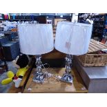 +VAT Modern pair of acrylic and chrome table lamps with white cylindrical shades