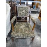 Edwardian inlaid floral upholstered nursing chair