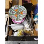 Box containing miscellaneous ceramics including large oriental platter, music stand, blending jug