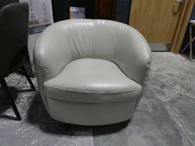 +VAT Beige leather upholstered revolving tub chair