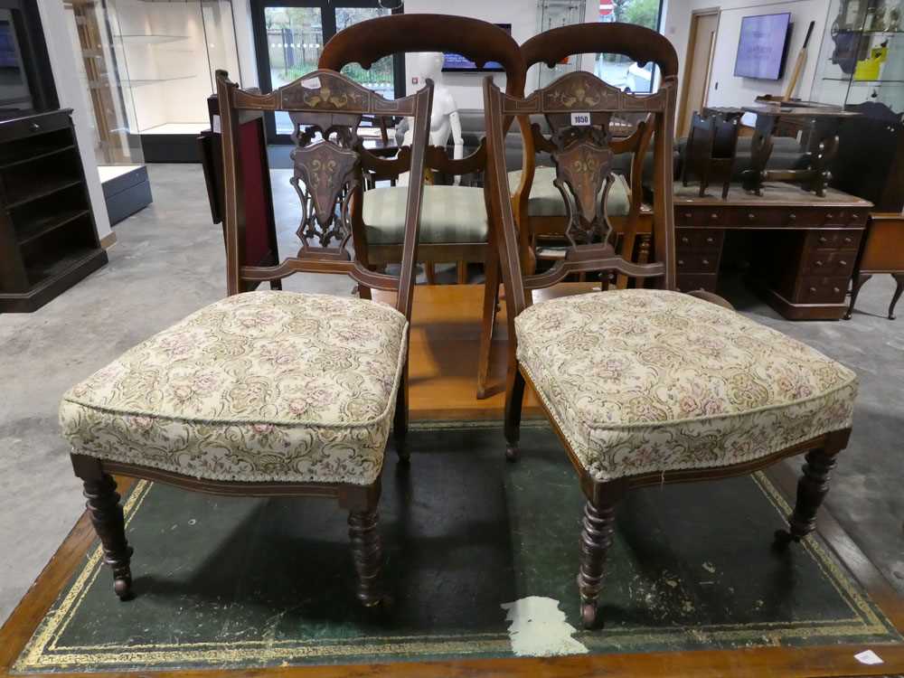 Pair of Edwardian inlaid floral upholstered nursing chairs