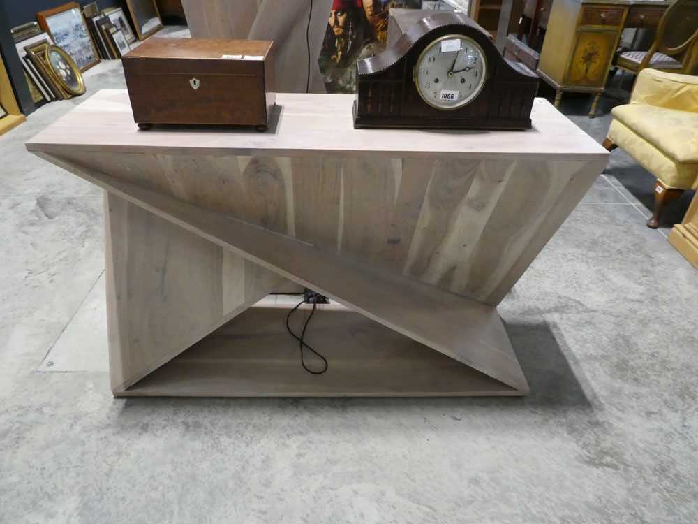 Modern geometric shaped side table in a limed wood effect