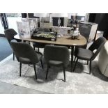 +VAT Modern dining table on tapered supports with 6 matching grey upholstered dining chairs