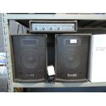 +VAT Pair of Pulse loud speakers with Pulse PMH200 amplifier and associated cabling