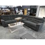 +VAT Grey fabric upholstered 'L' shaped corner sofa system with powered reclining
