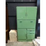 1950s green painted pantry cupboard and a small white metal perforated food store