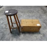 Small pine twin handled trunk and wooden stool