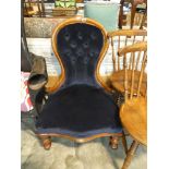 Blue upholstered mahogany framed nursing chair