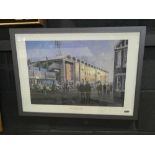 Framed and glazed Ltd. Edn. print, 'Full Time at Maine Road' by Cliff Murphy, signed in pencil by
