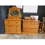 Satinwood bedroom suite comprising 3 drawer dressing chest with beveled mirror over and matching 2