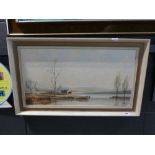 Framed painting of a waterside scene