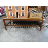 Mid century teak coffee table with shelf slung below