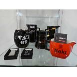 Whiskey themed jugs incl. Glennfiddich, Johnnie Walker, Canadian Club, Vat 69 and Haig with 2