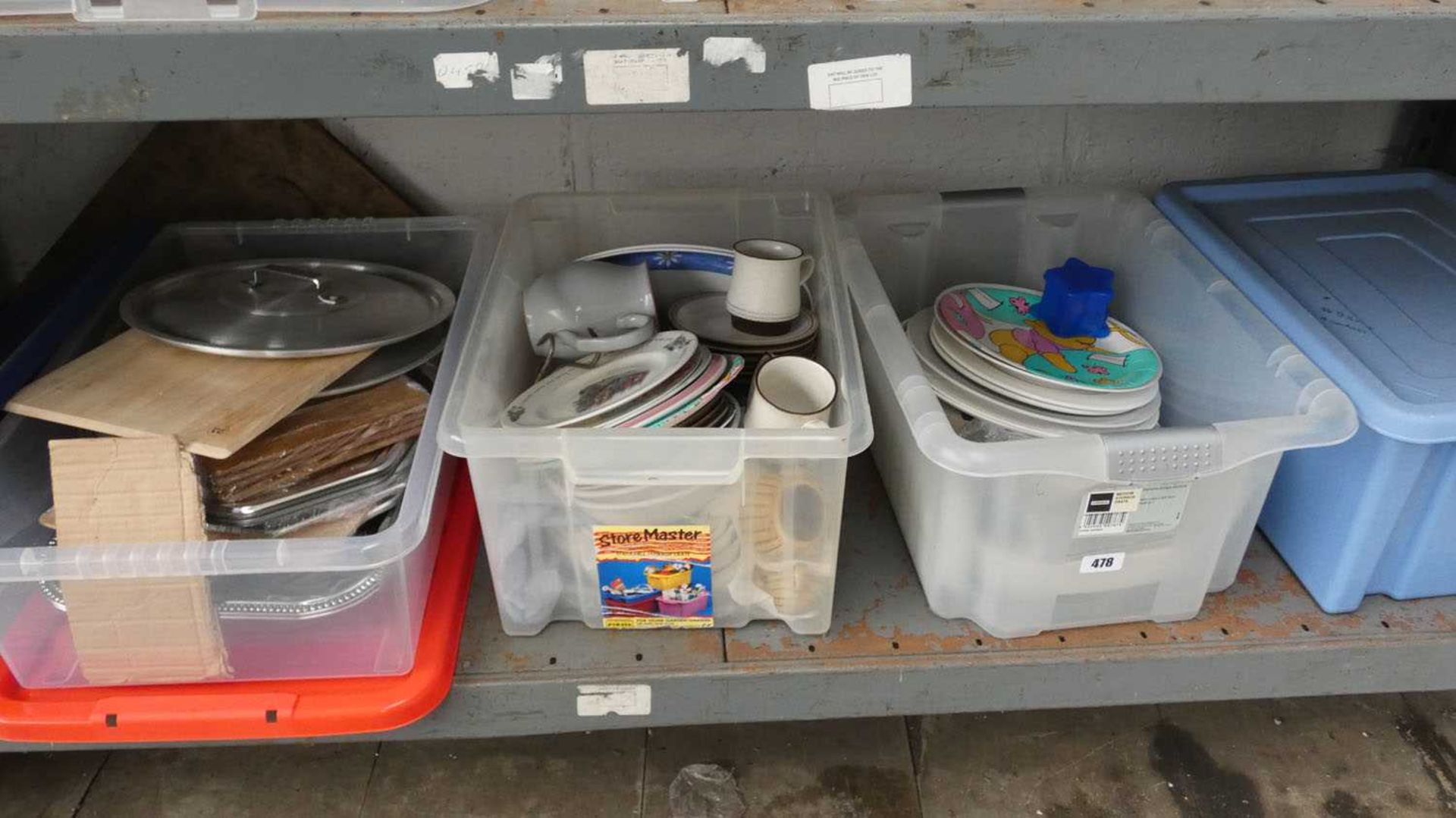 4 x boxes of assorted crockery and metal ware