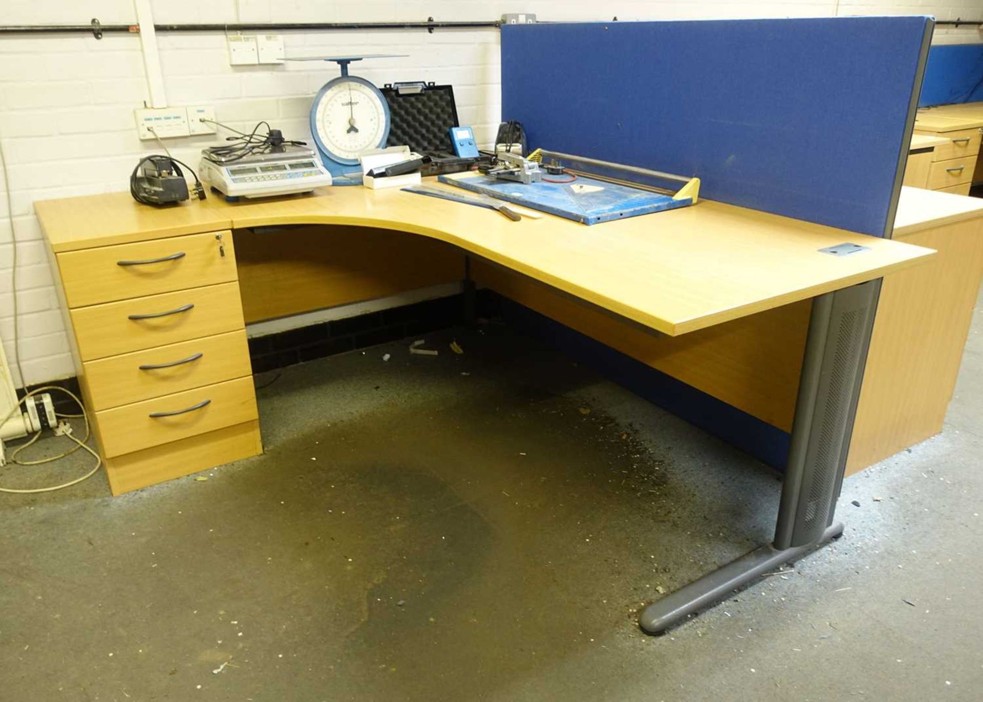 +VAT The remaining furniture contents of the front office to include; 5 light oak radial desks ( - Image 7 of 7