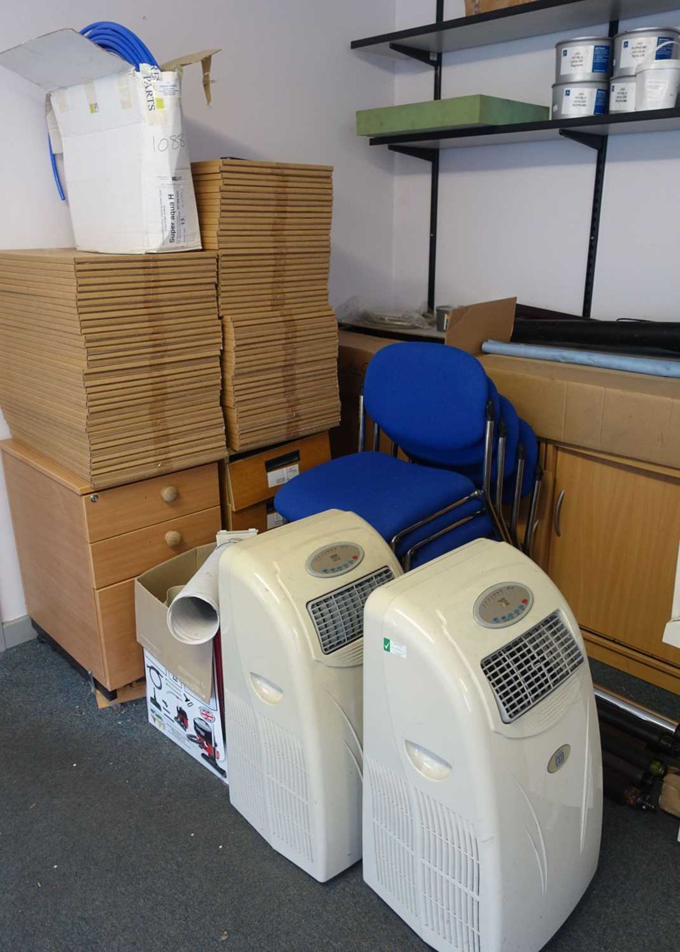 +VAT Contents of the rear storeroom behind print room to include; 8 assorted stacking chairs, 2