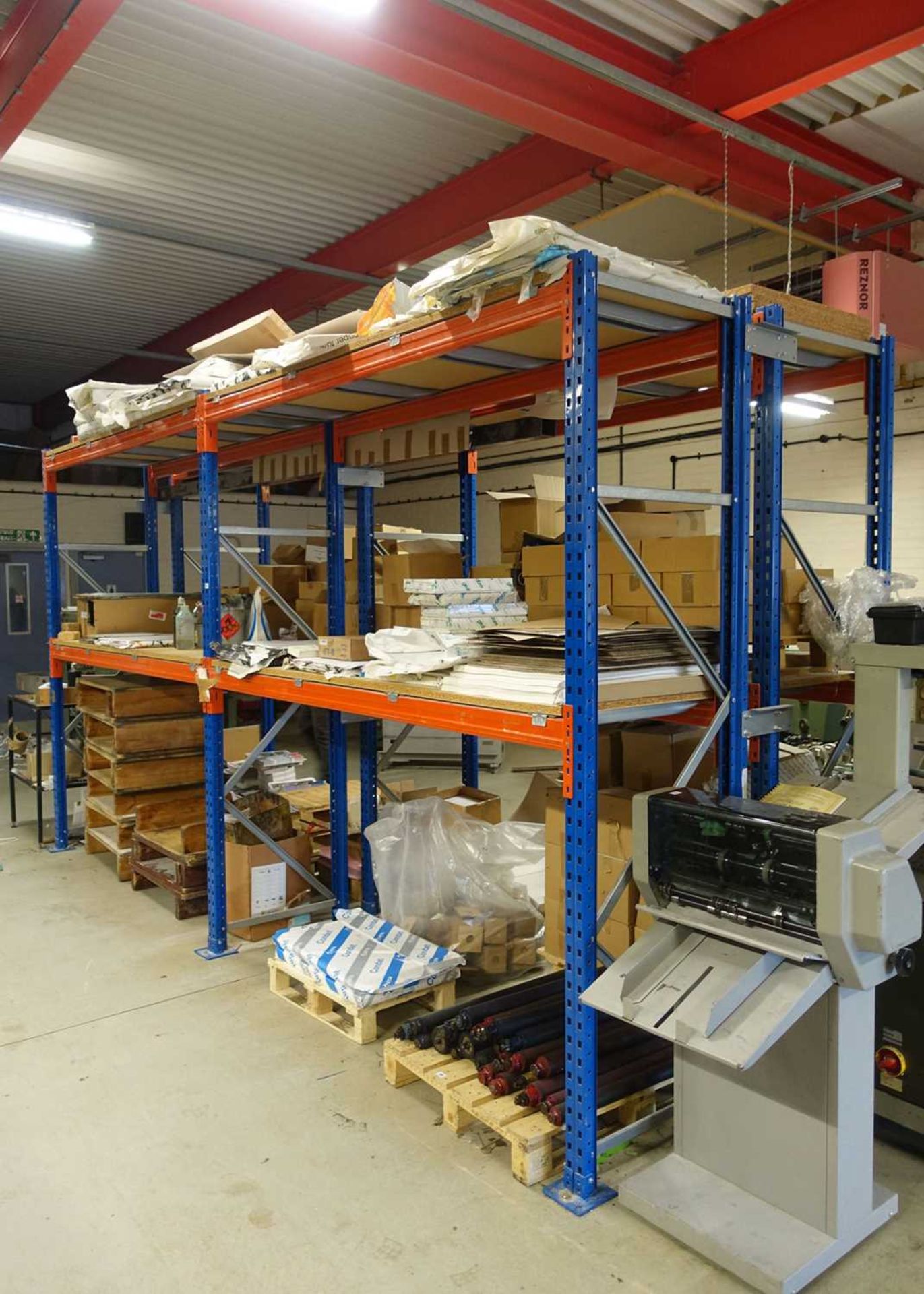 +VAT Qty of light duty pallet racking to include; 8 x blue 2.5m uprights and 22 orange x 3.3m