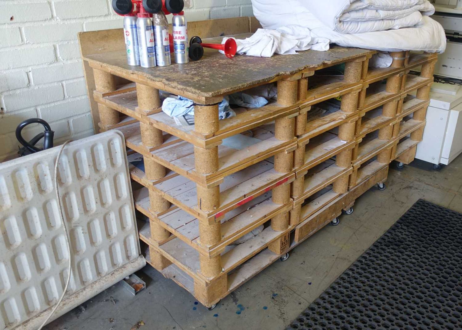 +VAT 2 metal 4 drawer filing cabinets, 3 mobile trolleys made from pallets and a metal frame 2