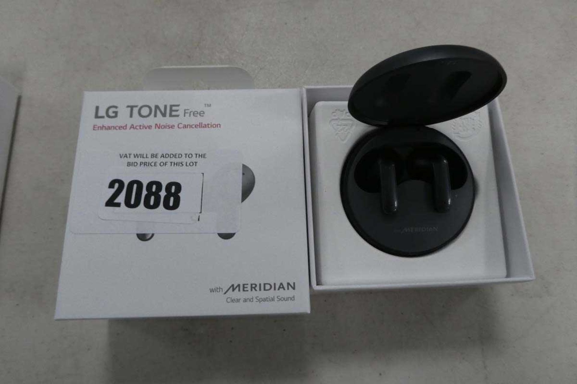 +VAT LG Tone Free wireless earbuds in box with charging case