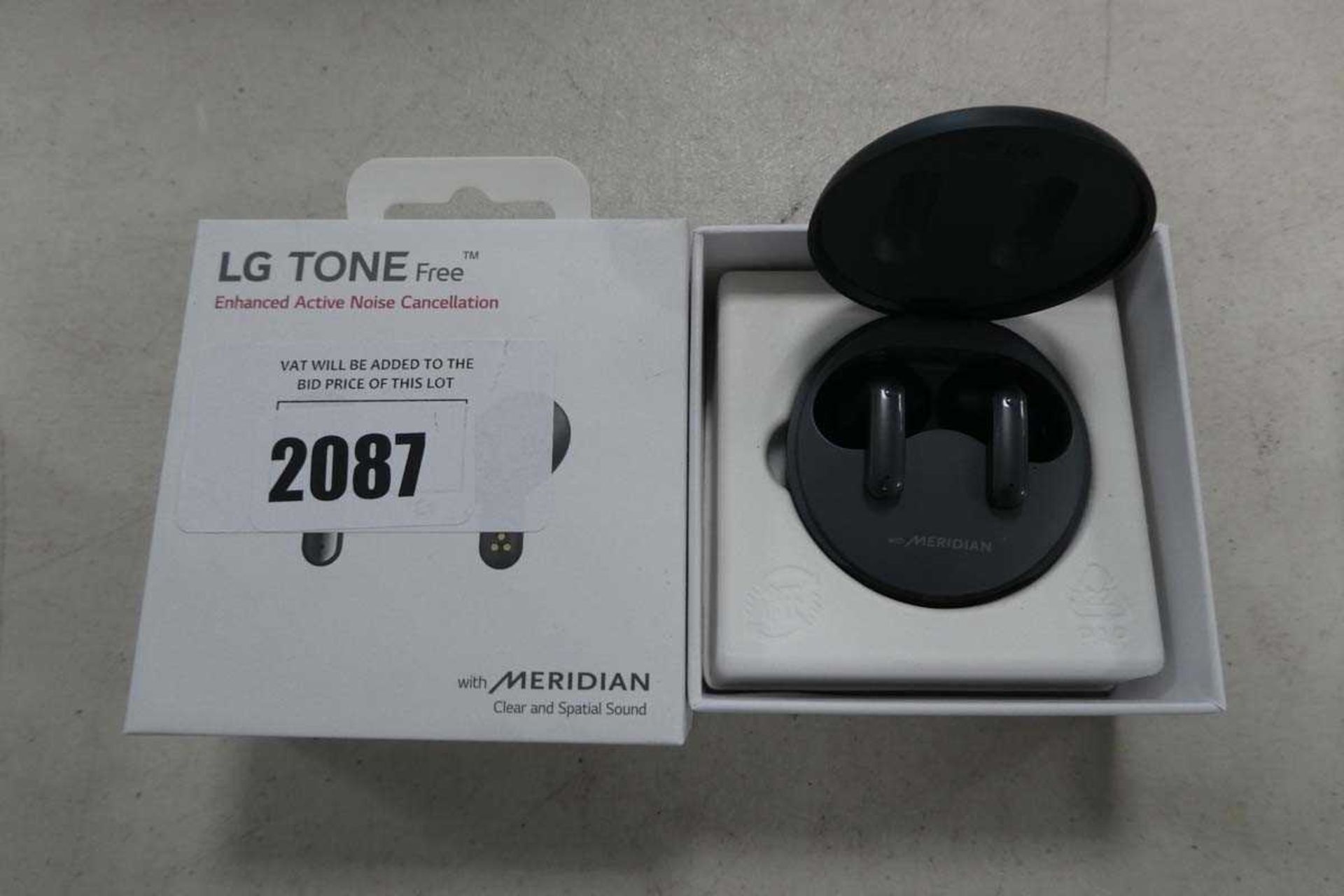 +VAT LG Tone Free wireless earbuds in box with charging case