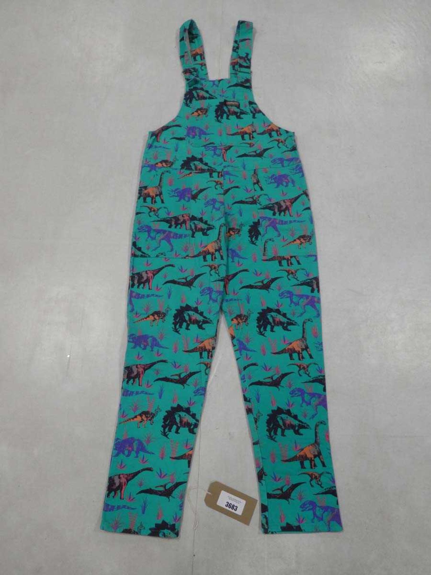 +VAT Run & Fly dinosaur print dungarees in jade size XS (hanging)