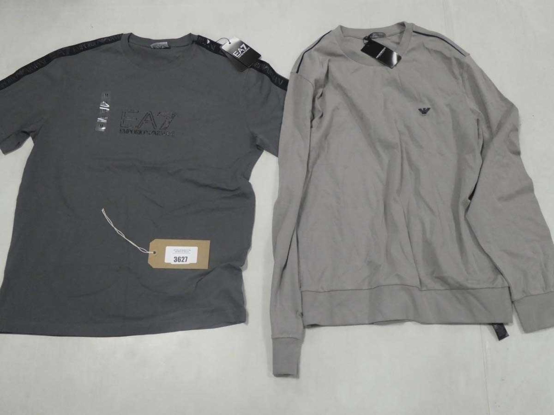 +VAT 2 Emporio Armani t-shirts in light grey and dark grey both size medium