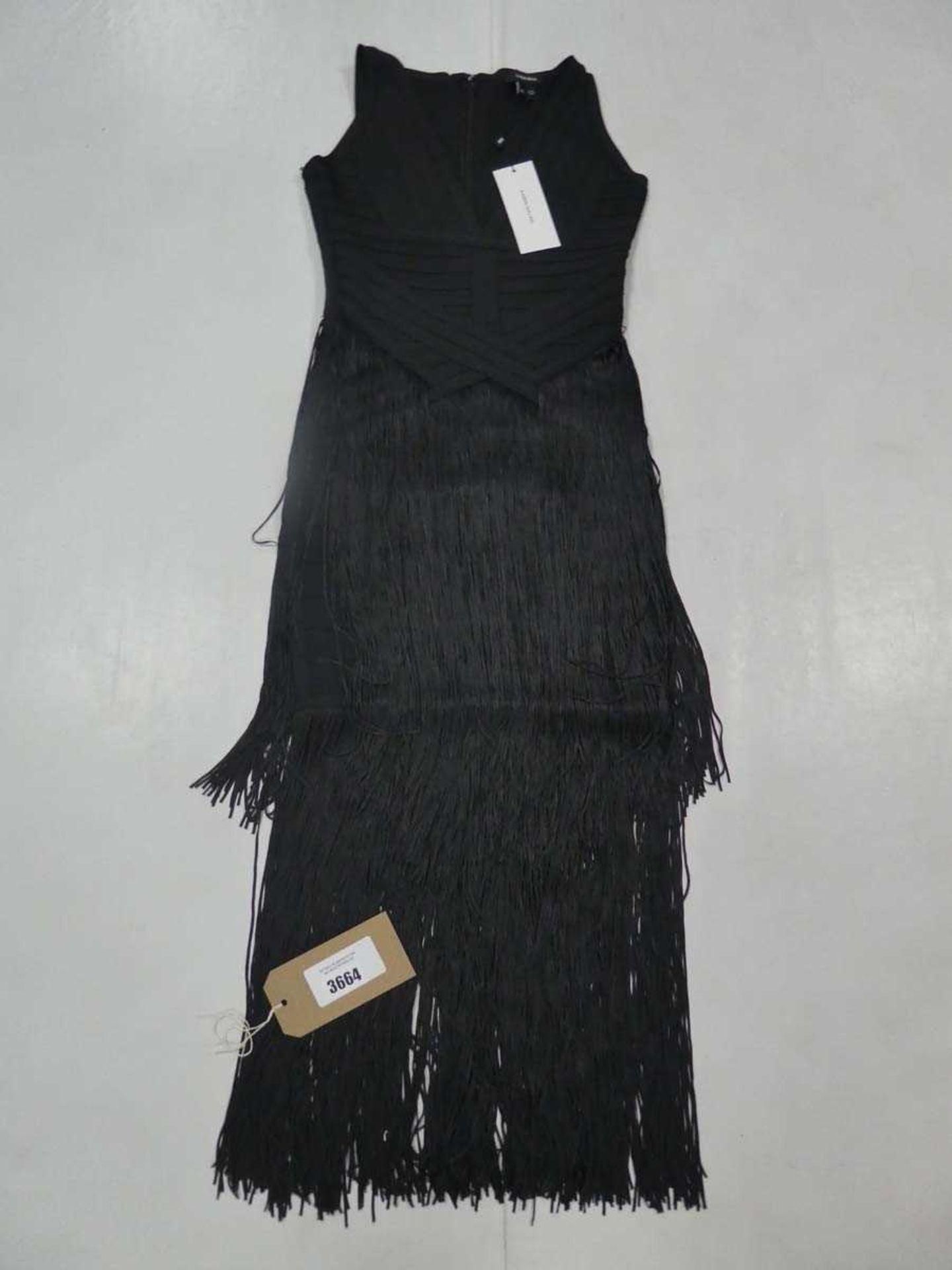 +VAT Karen Millen bandage knit fringe tiered dress in black size xs (hanging)