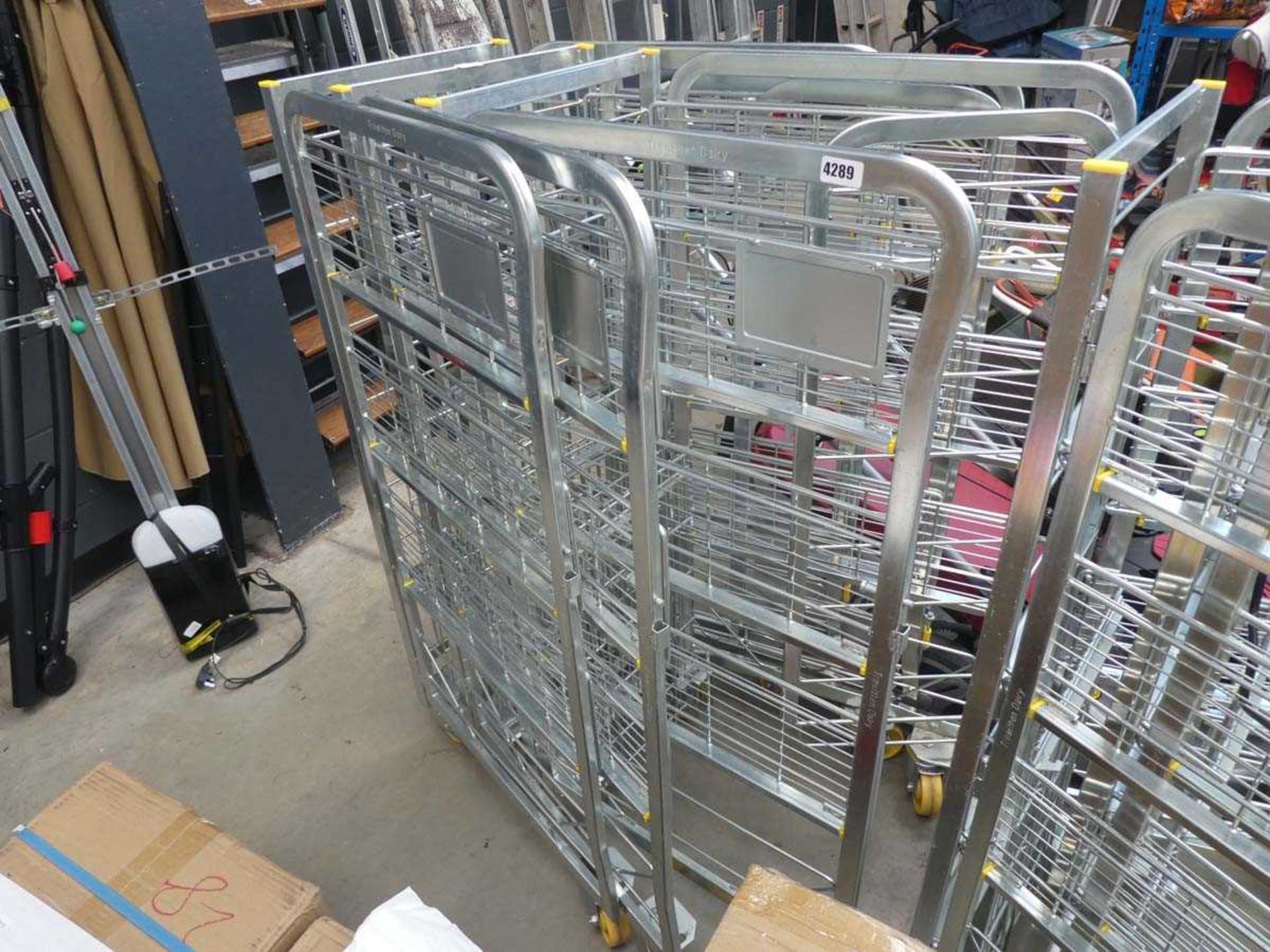 +VAT 3 Fold up silver multi shelf wheeled trolleys