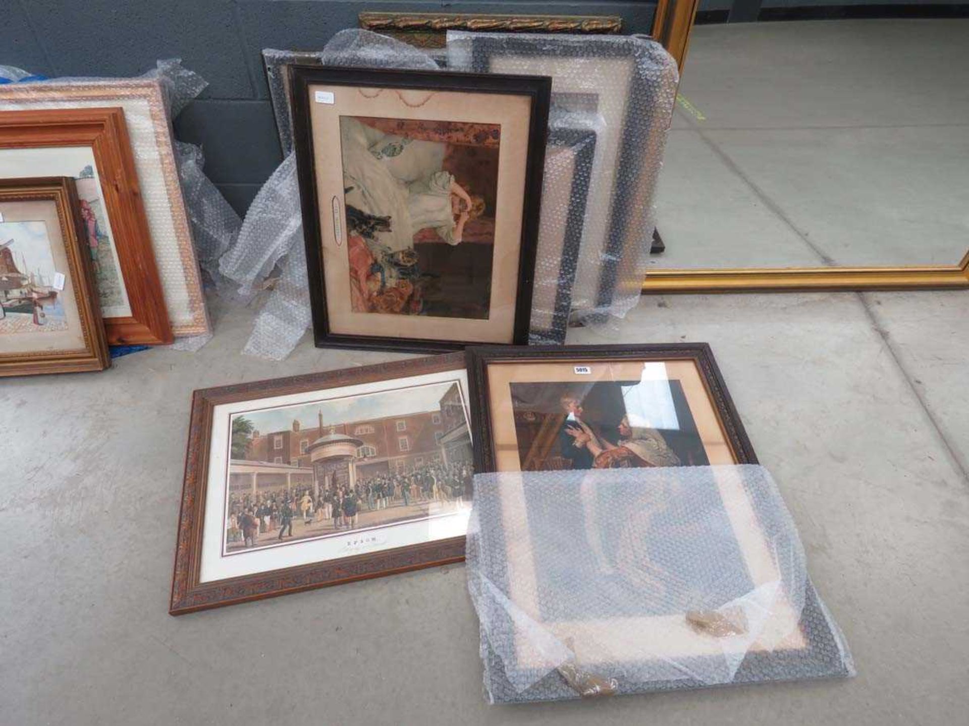 Quantity of Pear's style prints plus townscapes, children with animals, portrait and drawing room