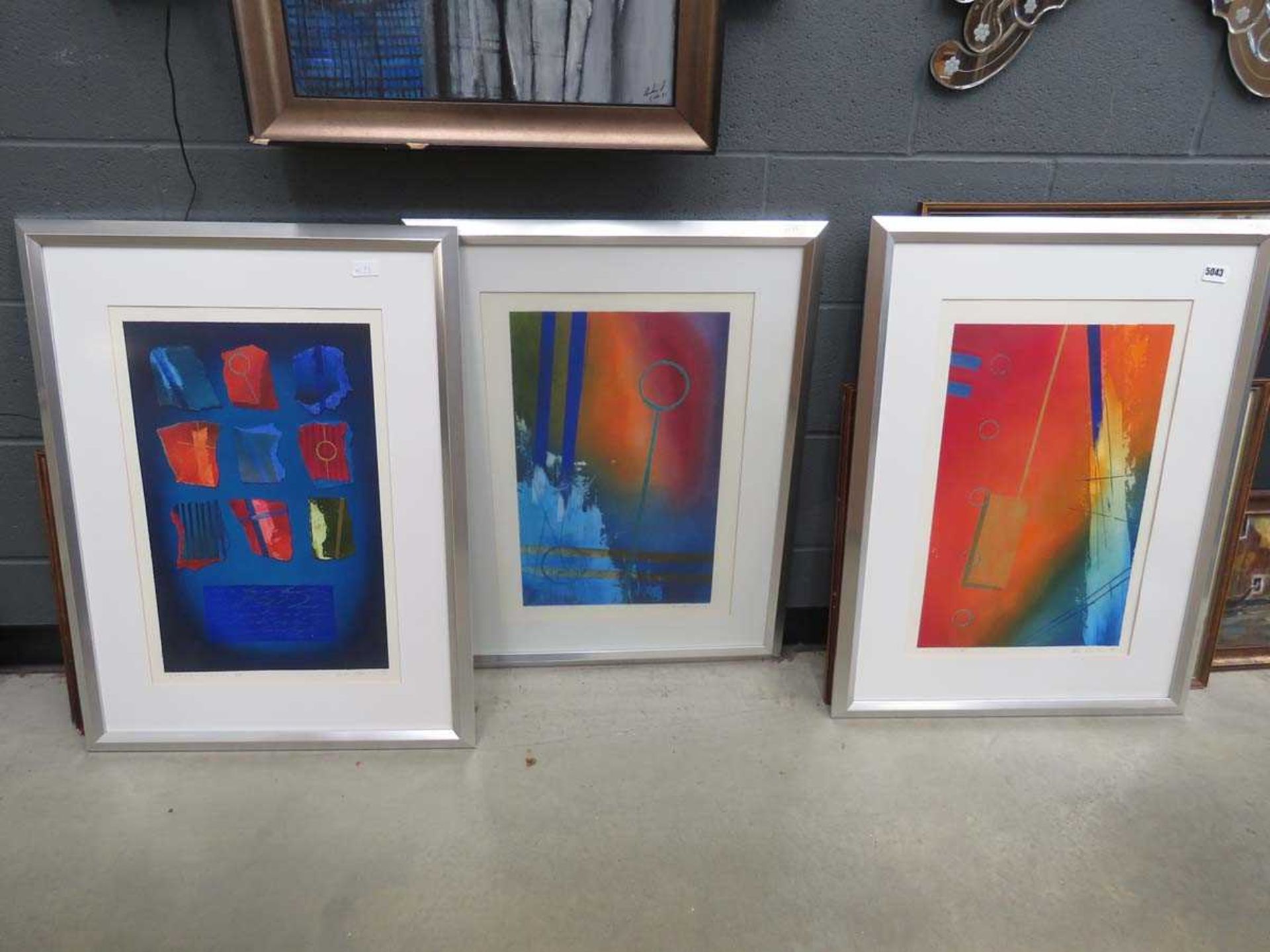 3 framed & glazed abstract prints