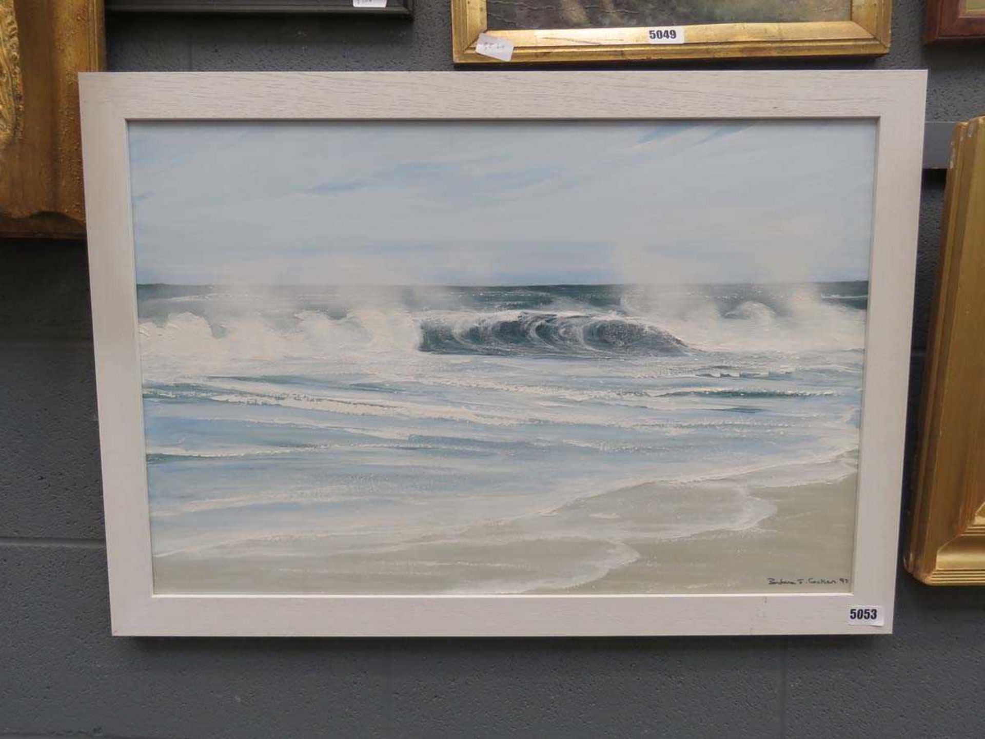 Barbara J. Cocker (1923-2009),Crashing waves,signed and dated 97,oil on canvas,image 50 x 75 cm