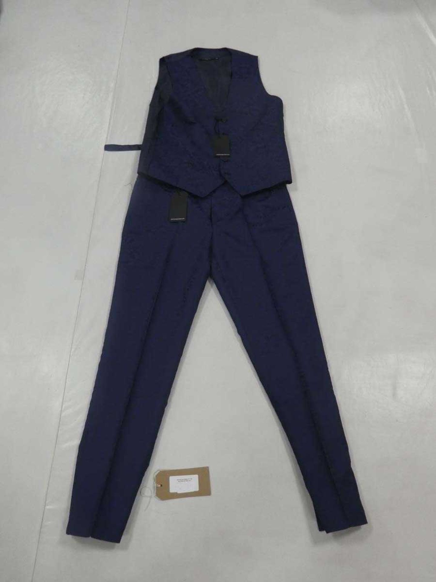 +VAT Bolangaro Trevor floral satin navy waistcoat and trousers (waistcoat size 38, trousers size