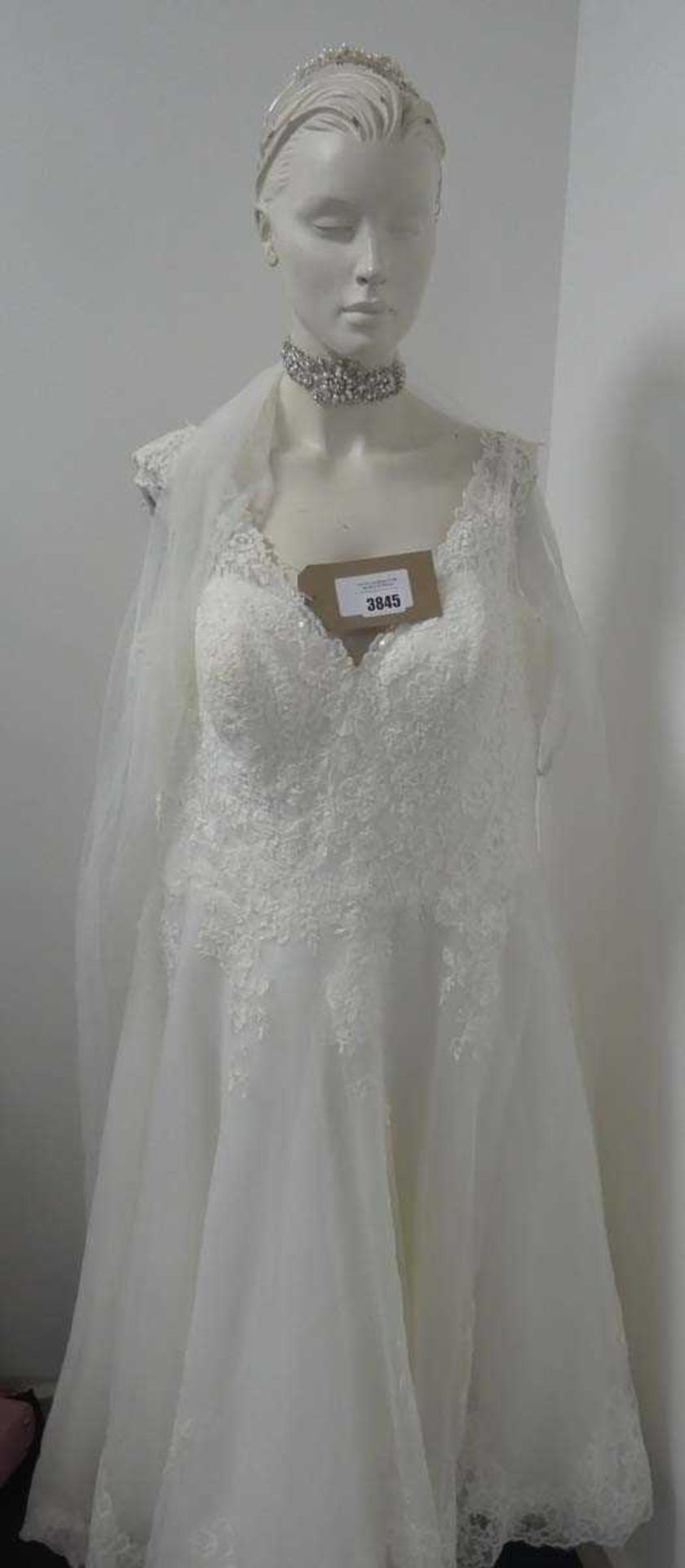 +VAT Bellami ladies floral lace wedding dress with tiara size 22 (hanging)