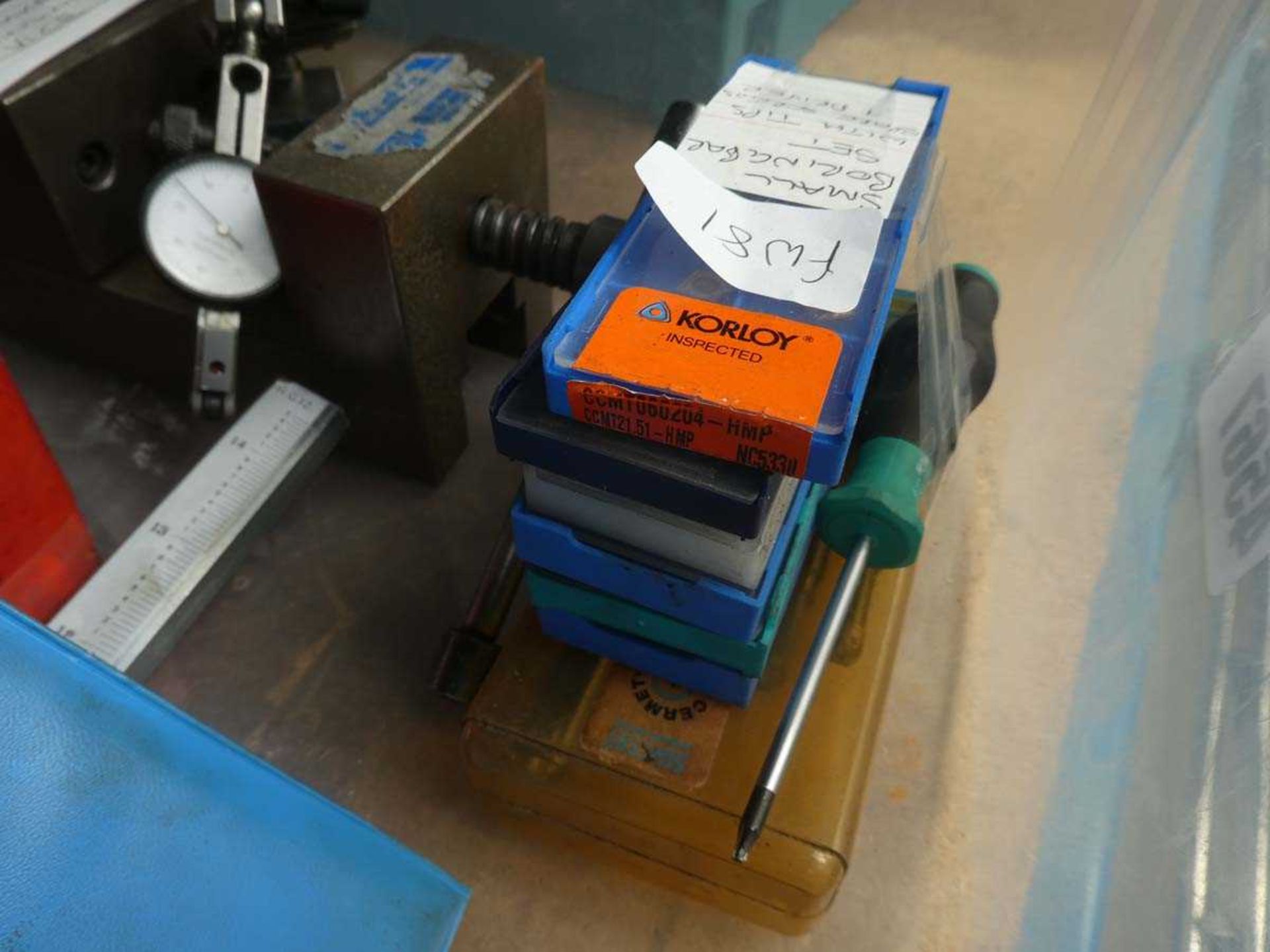 Box containing Vernier height gauge, self centring four drawer chuck, milling cutters, toolmakers - Image 3 of 5