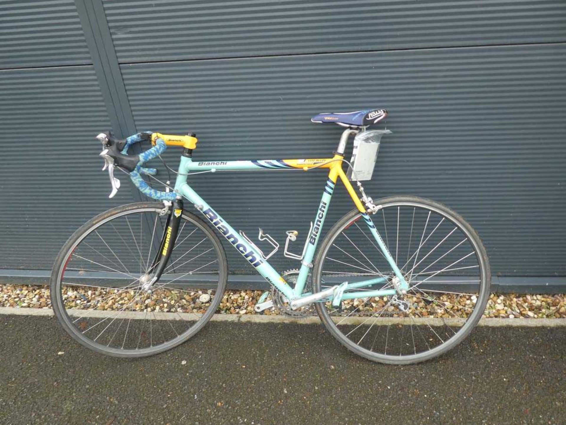 Bianchi green and yellow racing cycle